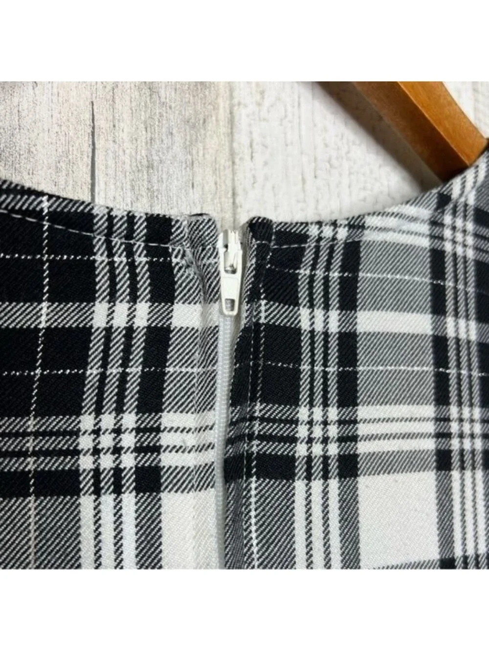 Ashley Ann Black White Plaid Dress Puff Sleeve Bow Rhinestone Fit Flare